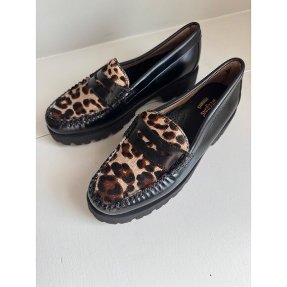 G.H.BASS Women's Whitney Lug Leopard Loafer Flats Size 6.5 Black Leather NEW - Picture 4 of 11